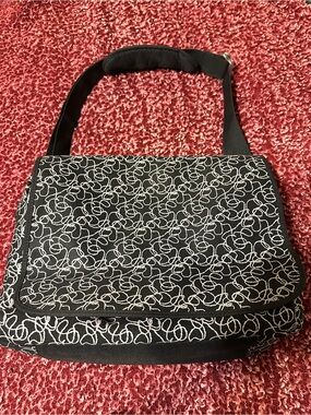 Totto Black & White Swirl Laptop Messenger Bag / Crossbody Briefcase